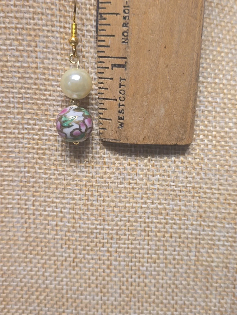 Faux Pearl And Cloisonne Beads Dangle Drop Earrings - Picture 4 of 5